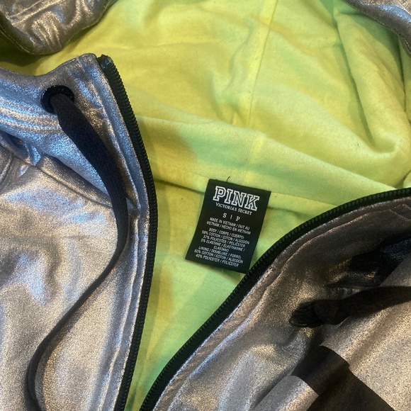 Limited Edition Victoria's Secret Pink Fashion Show Metallic Silver Hoodie S - Picture 2 of 5